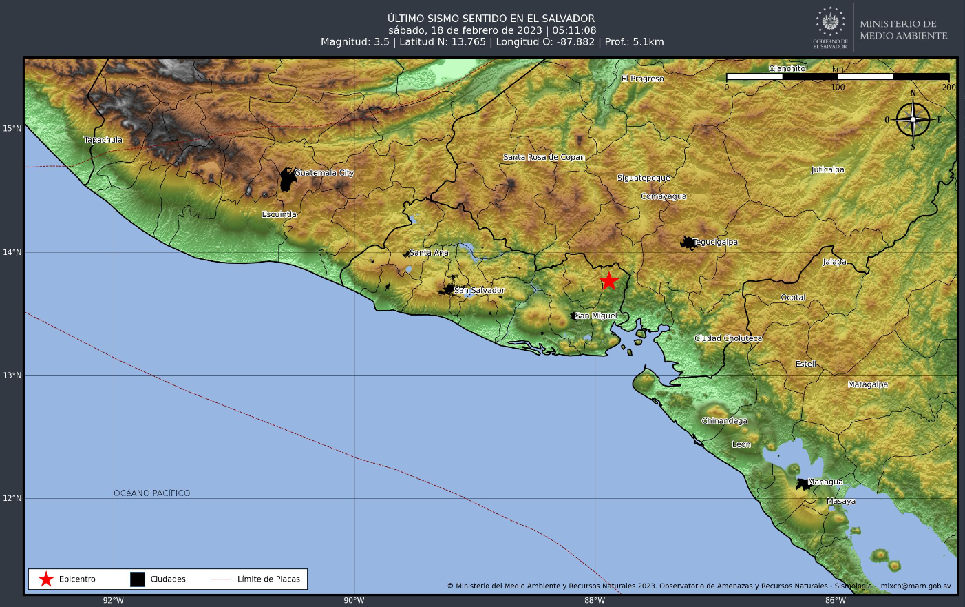 Autoridades de El Salvador registraron un sismo la mañana de este sábado