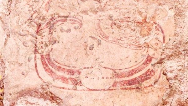 Couvercle de chambre forte découvert dans un site archéologique du Yucatan, au Mexique