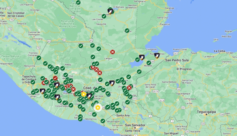Très peu de barrages routiers ont été signalés entre le Guatemala et le Salvador.
